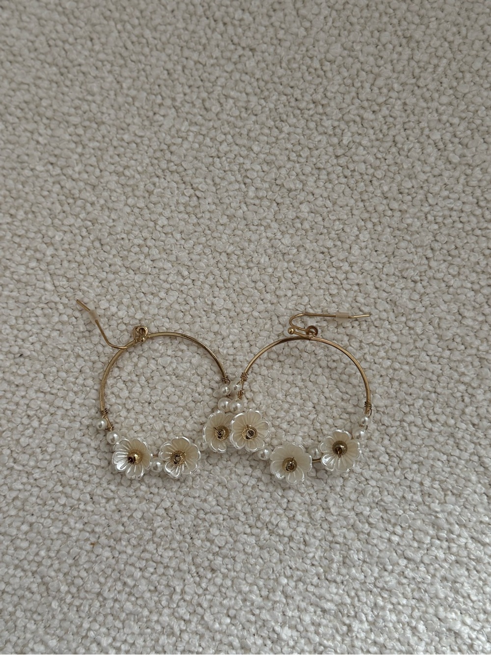 Altar'd State Gold Hoop Earrings with Cream Floral and Pearl Accents